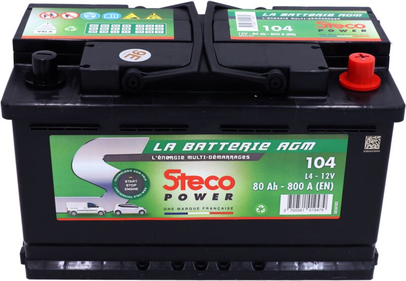 Batterie 12v 80ah 800a 315x175x190 Bereich agm-vrla Stecopower 104
