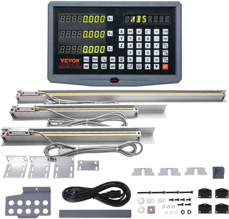 Digitalanzeige 400/450/950mm Linearskala 3-Achsen-DRO-Display-Kit, Präziser 5-μm-Lesekopf - Vevor