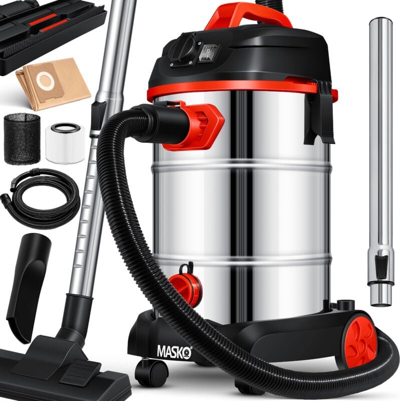 Thumbnail - Industriestaubsauger Staubsauger Nass Trocken Sauger Edelstahl max. 1800W Rot - Masko