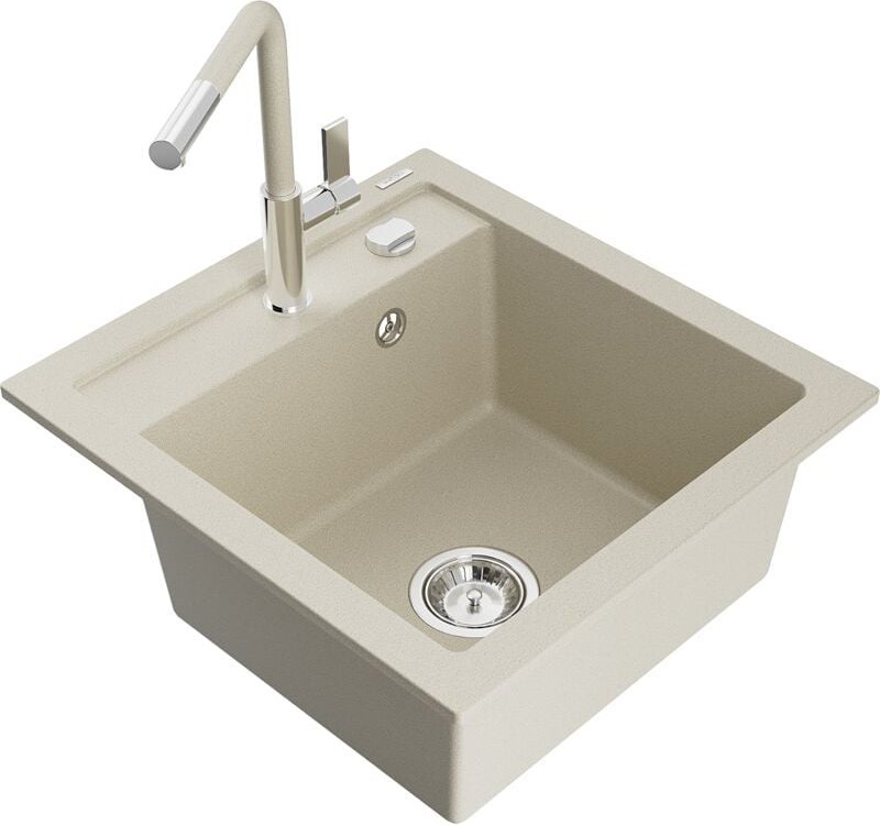 Vito 1-Becken-Granit-Spüle mit Mischbatterie Flora, Beige - 6503-69-670401-09 - Mexen