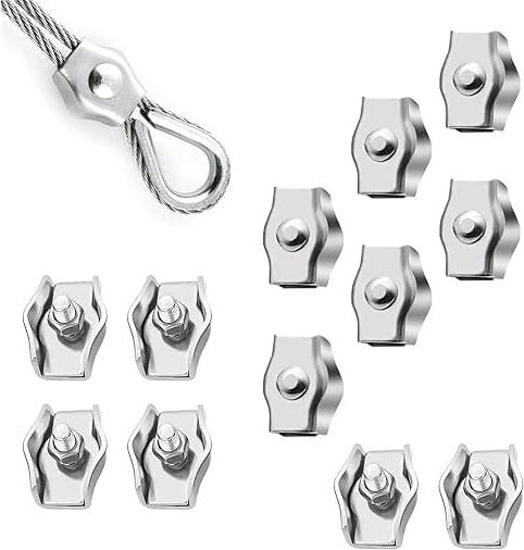 Thumbnail - 12 Stück M3 Drahtseilklemmen Edelstahl Simplex Kabelclips Stahlseilklemmen für Baustellen und Schiffe - Lntyq