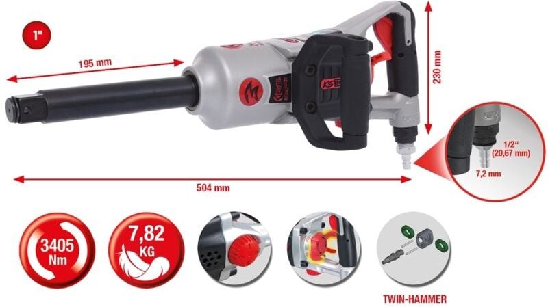 Kstools - ks Tools 1 superMONSTER Hochleistungs-Druckluft-Schlagschrauber, 3405Nm, 504 mm