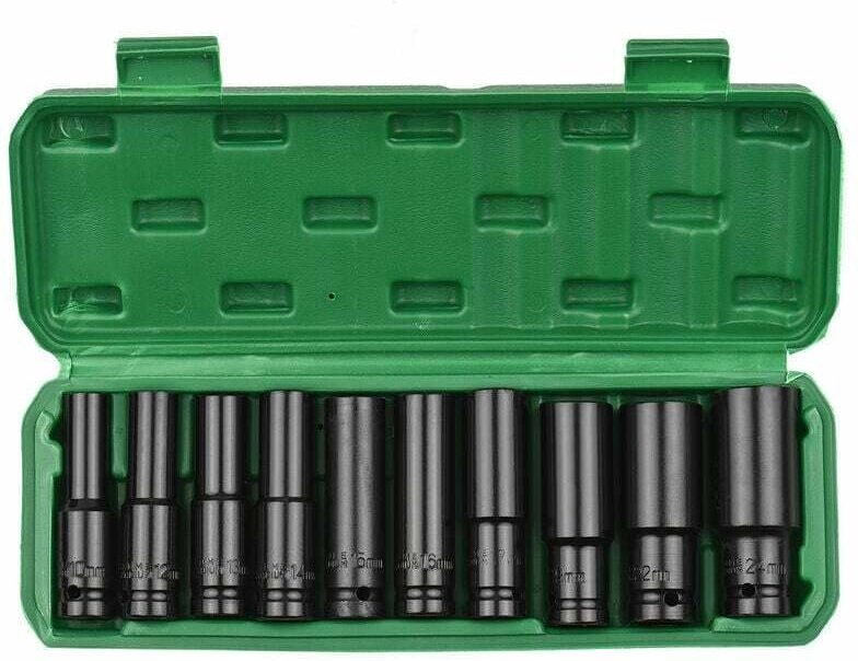 Ahlsen 1/2-Zoll-Antriebs-Sechskant-Schlagsteckschlüsselsatz, 10-teilig, metrische tiefe Steckschlüsselgrößen, Kohlenstof...