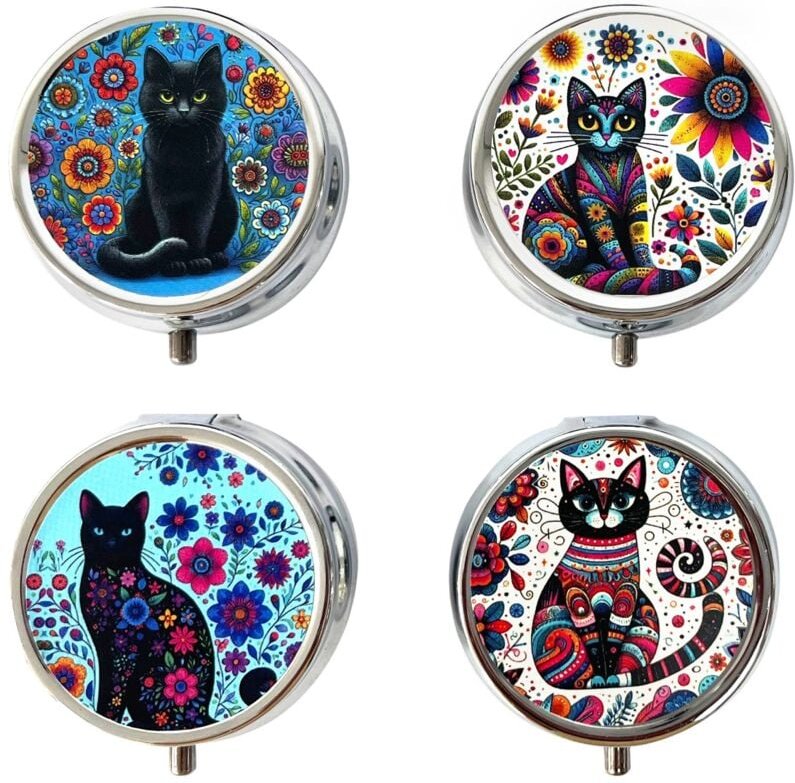 Katzen-Pillendose mit 4 Fächern für Medikamente und Vitamine