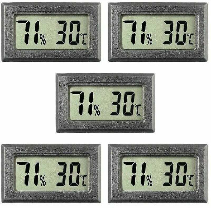 5er-Pack digitale Mini-Thermometer für Innentemperatur und Luftfeuchtigkeit. Schwarz.