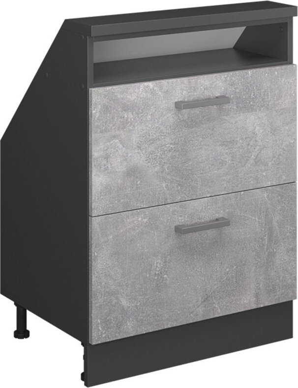 Dachschrägenschrank Rion, Beton/Anthrazit, mit 2 Schubladen, Vicco