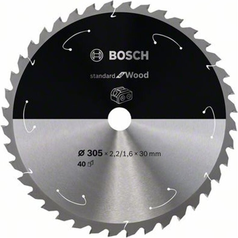 Bosch Akku-Kreissägeblatt Standard for Wood, 305 x 2,2/1,6 x 30, 40 Zähne, Freiwinkel 15°, Spanwinkel 5°