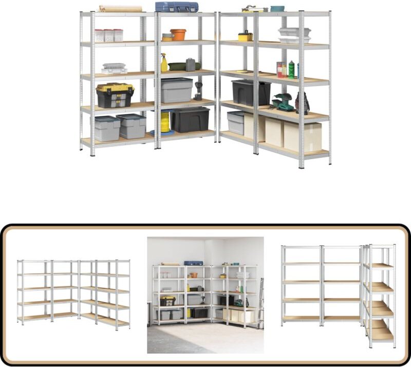 Schwerlastregale mit 5 Böden 4 Stk. Silbern Stahl Holzwerkstoff - Vidaxl