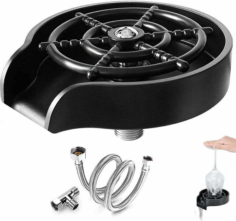 Tassenspüler aus Edelstahl, Tassenspüler mit T-Stück und 80 cm Schlauch, automatischer Tassenreiniger, tragbarer Tassens...