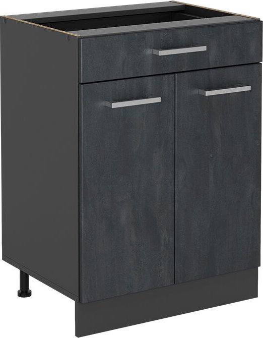 Schubladenschrank R-Line, Schwarz Beton, 60 cm mit Schublade, ohne Arbeitsplatte Vicco