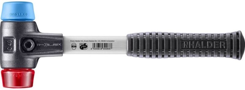 SIMPLEX-Schonhammer, TPE-soft / Plastik mit verstärktem Tempergussgehäuse und Fiberglasstiel D=40 mm 3716.040