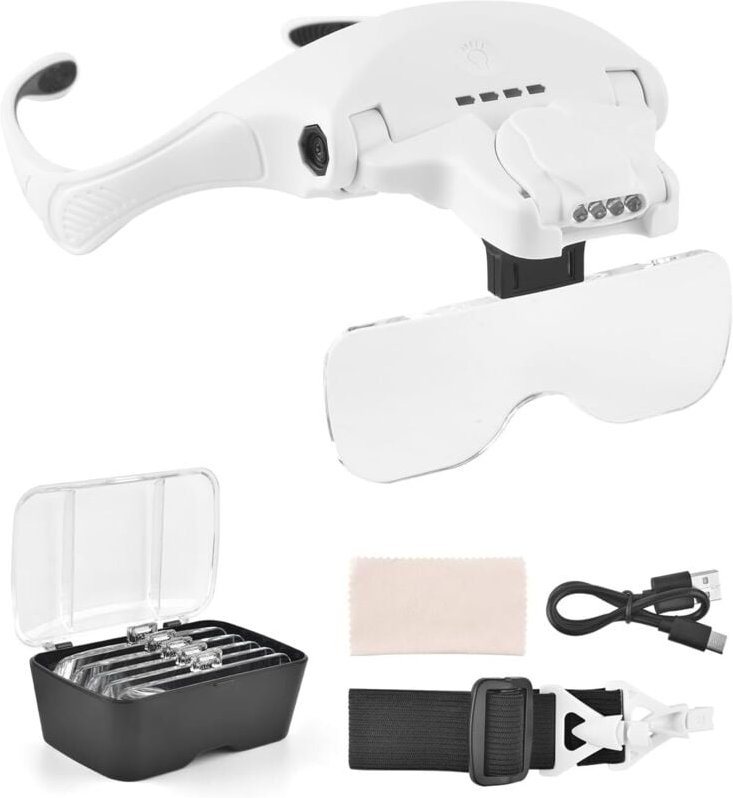 Lupen, Lupen mit USB-Ladefunktion, 4 LED-Leuchten und Touch-Schalter, Stirnlampe zum Lesen, für Juwelierstickereien und ...