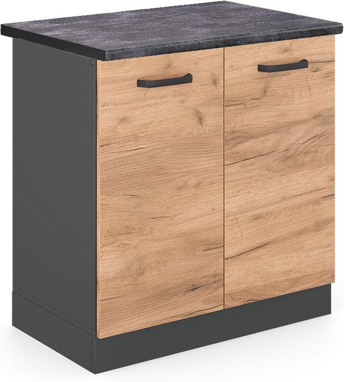 Spülenunterschrank R-Line, Goldkraft Eiche, 80 cm , AP Anthrazit, Vicco