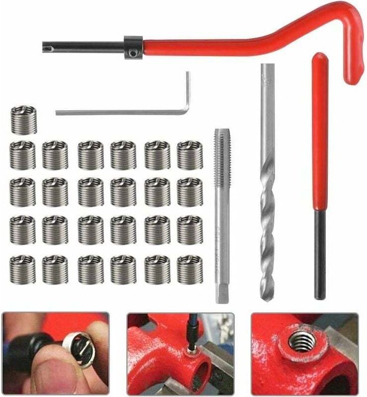 30-teiliges Gewindereparaturset, M6 Edelstahl-Spiralbohrer, Sechskantschlüssel, Gewindeeinsatz, Gewindebohrer, Schneidei...
