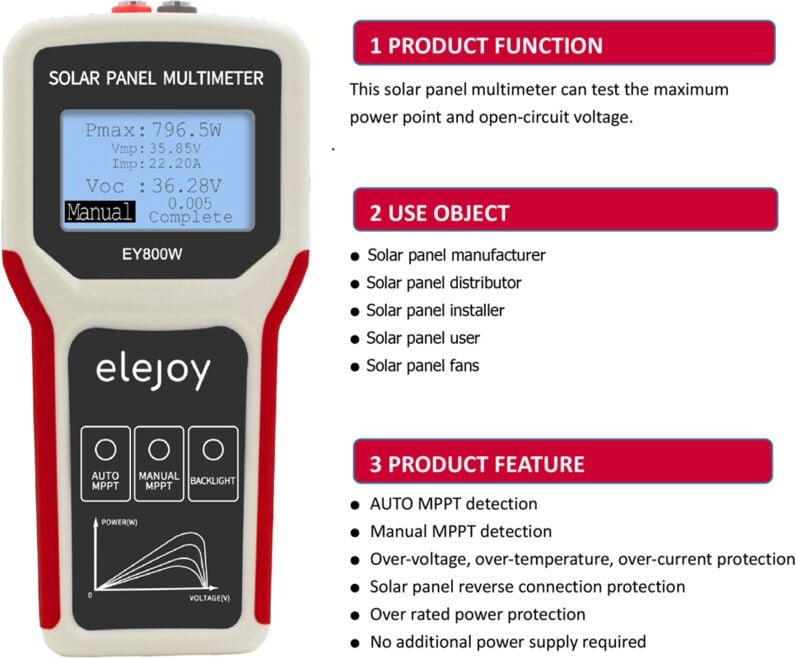 Thumbnail - Upgrades Handheld Tragbares Photovoltaik -Panel -Stromversorgungsversorgung Multimeter Auto Manual Erkennung mit lcd -Di...