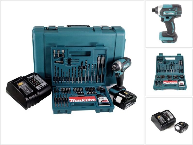 Dtd 152 stk Akku Schlagschrauber 18V 165Nm 1/4' + 1x Akku 5,0Ah + Ladegerät + 100 tlg. Bit Bohrer Set + Koffer - Makita