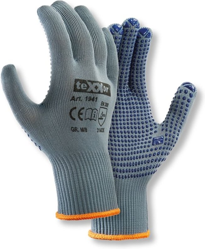 teXXor® Feinstrick-Handschuhe NYLON, Grau/blaue Noppen