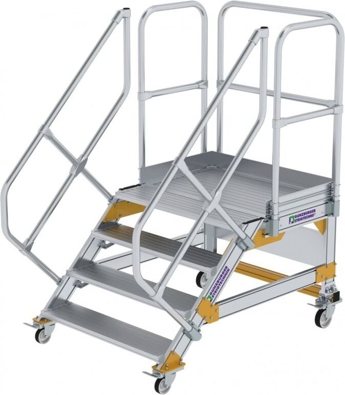 Plattformtreppe 45° fahrbar Stufenbreite 1 m 4 Stufen Aluminium geriffelt - 600804 - Günzburger Steigtechnik