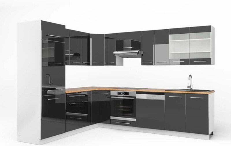 Vicco - Eckküche Fame-Line, Anthrazit Hochglanz/Weiß, 227 x 287 cm , ap Eiche