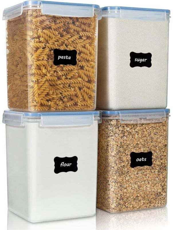 Ulisem Großer 5,2 Liter (176 oz) Lebensmittelbehälter, 4 luftdichte Plastikgläser, 4 Messbecher und 24 Etiketten