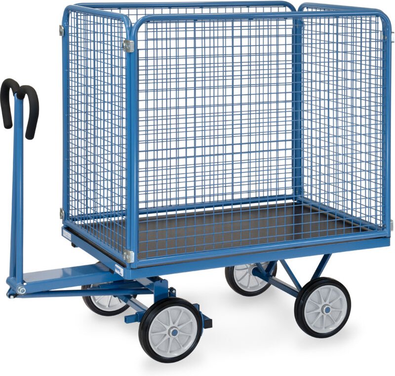 Fetra Handpritschenwagen mit Drahtgitterwänden 1000 mm hoch, Vollgummi 1200x800 mm