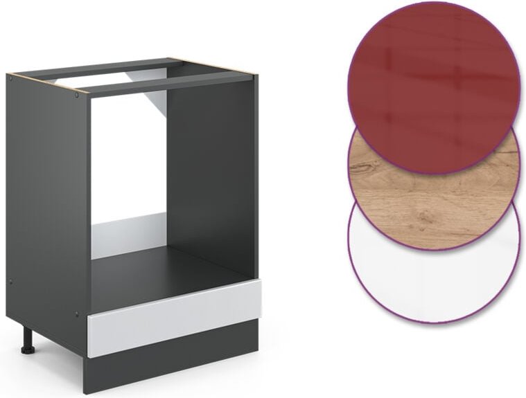 Vicco - Herdumbauschrank R-Line, Weiß Hochglanz, 60 cm , ap Eiche