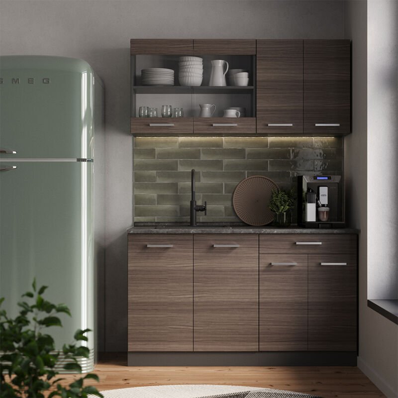 Vicco - Singleküche R-Line, Edelgrau/Anthrazit, 140 cm ohne Arbeitsplatte