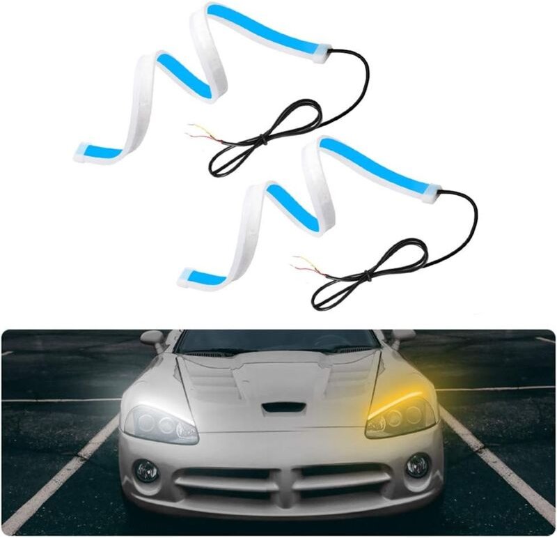 Tagfahrlicht, 60 cm flexible Tagfahrlichtstreifen, 2 Stück 300 LEDs, zweifarbiges Tagfahrlicht, IP65 wasserdicht, Siliko...