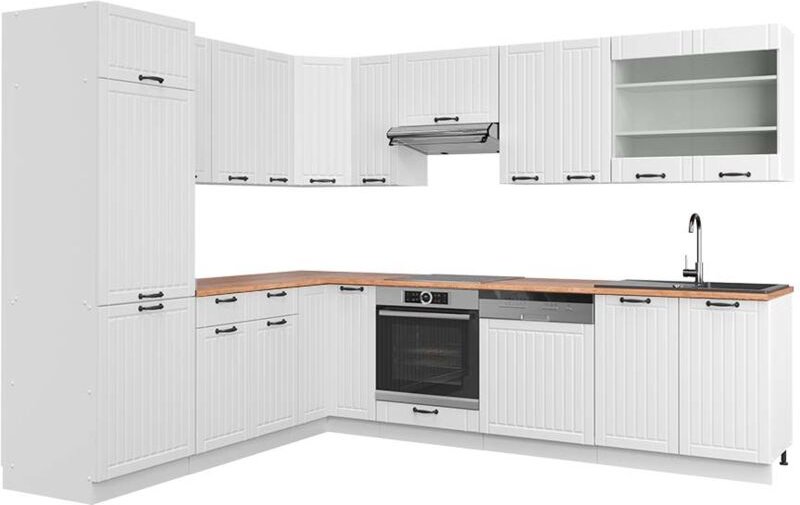 Vicco - Eckküche Fame-Line, Weiß Landhaus/Weiß, 227 x 287 cm , ap Eiche