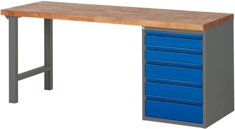 STIER Werkbank Premium mit 5 Schubladen BxTxH 2000x700x890mm anthrazitmetall / RAL5010