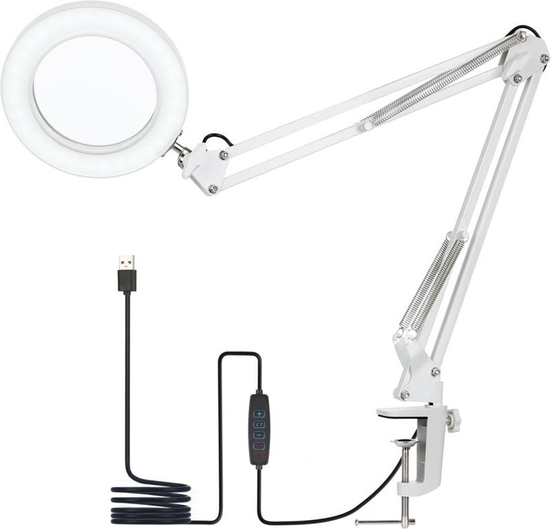 Große, flexible Tischlampe mit Klemme, 8-facher Lupe und verstellbarem Arm, dimmbare led, 3 Farbmodi und 10 Helligkeitss...