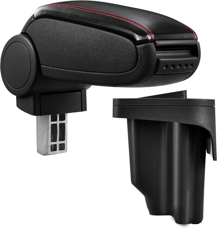 Pro.tec - Mittelarmlehne bmw E46 mit Staufach Kunstleder Schwarz mit roten Nähten