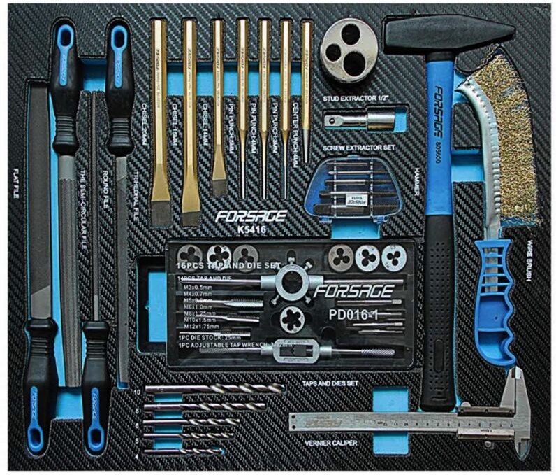 Wageneinlage für Gewindebohrer, Schneideisen, Schraubendreher 41-tlg.