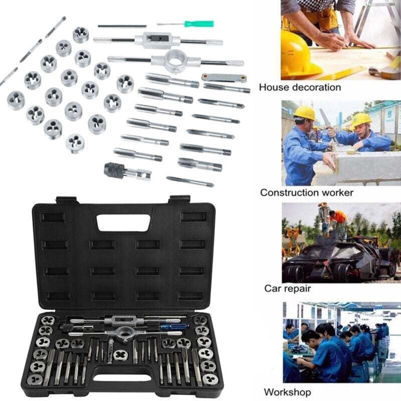 UlisemHigh Specification – 40-teiliger Gewindebohrer- und Schneideisensatz, Fein- und Grobgewinde, legierter Stahl, Trag...