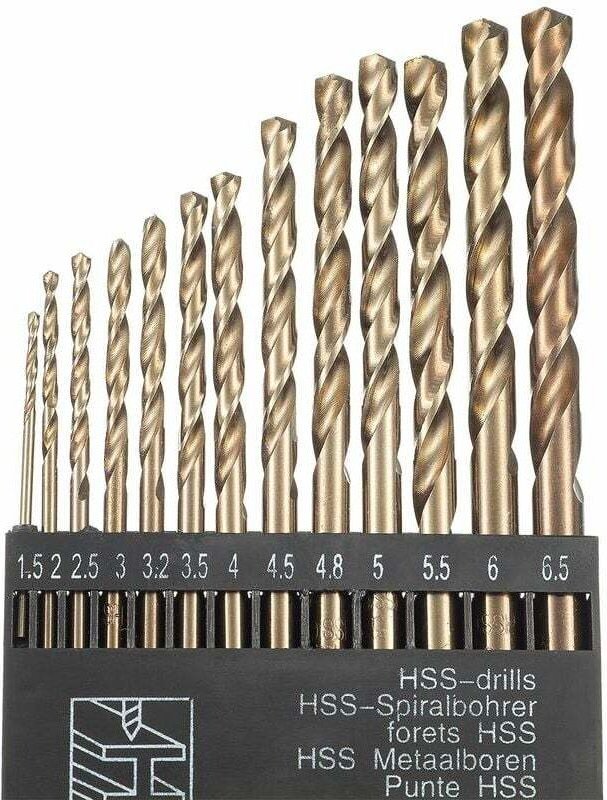 13-teiliges Spiralbohrer-Set M35 HSS Kobaltgold für metrische Hochgeschwindigkeitsbohrer von 1,5 mm bis 6,5 mm zum Bohre...