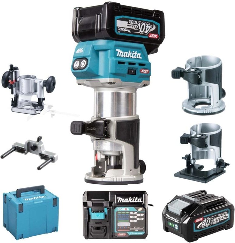 Thumbnail - Akku-Multifunktionsfräse 40 v, RT001GM205, incl. 2x Akku xgt 4 Ah, Schnellladegerät, Module, Zubehör, makpac - Makita