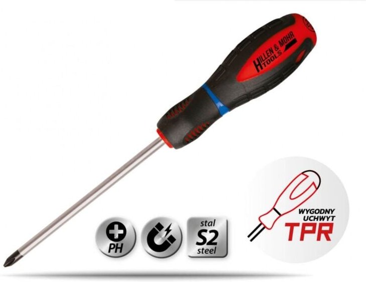 DEDRA Kreuzschlitzschraubendreher PH2x125mm - S2 Stahl, 3-Material-Griff