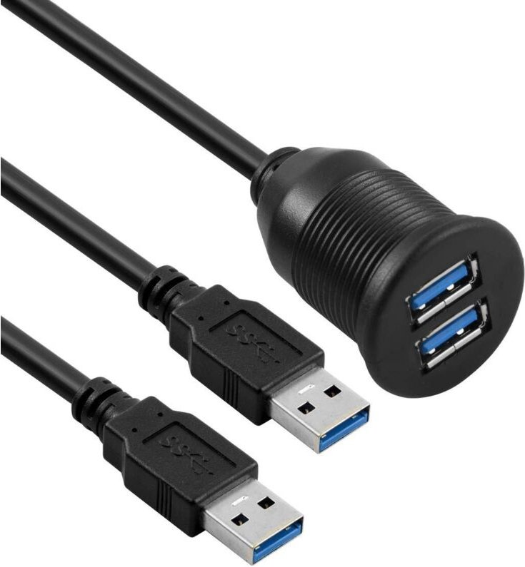 Unterputz-USB-3.0-Kabel (Stecker auf Buchse) für das Armaturenbrett von Autos, LKWs, Booten und Motorrädern (1 m, rund, ...
