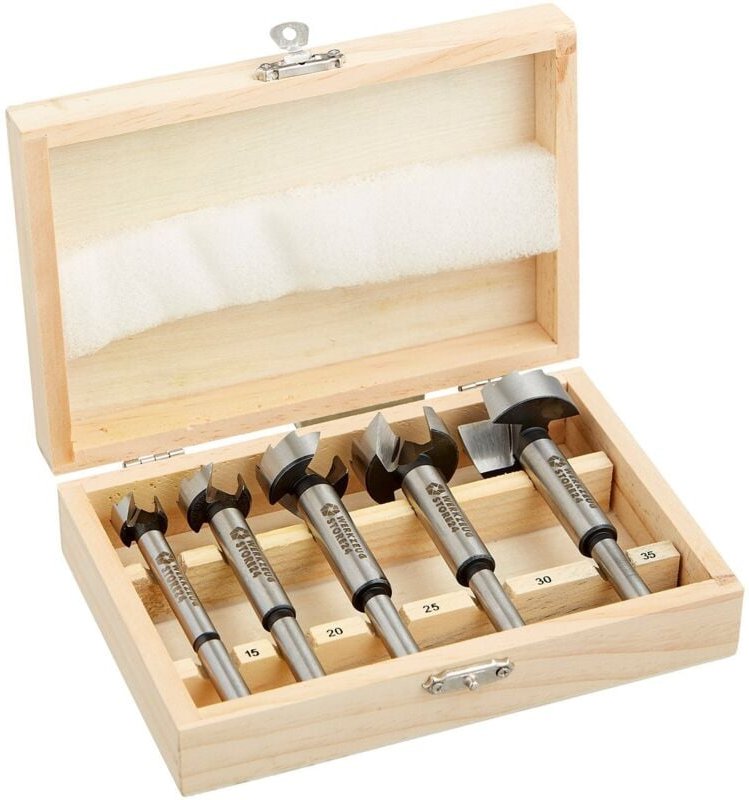 Forstnerbohrersatz 5tlg. 15 - 35 mm in Holzkassette 100074 - Ws24