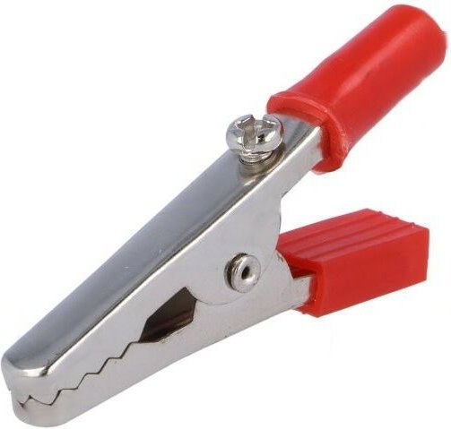 Vorisolierte Krokodilklemme 55mm Banane 4mm ROT