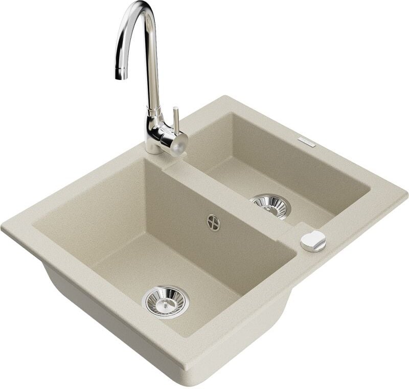 Carlos 1,5-Becken-Granitspüle mit Mischbatterie Telma, Beige - 6518-69-670200-00 - Mexen