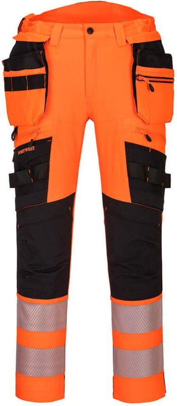 DX4 Hochsichtbare Arbeitshose mit flachen Taschen Orange/Schwarz 2XL - FR(54) - UK(44)