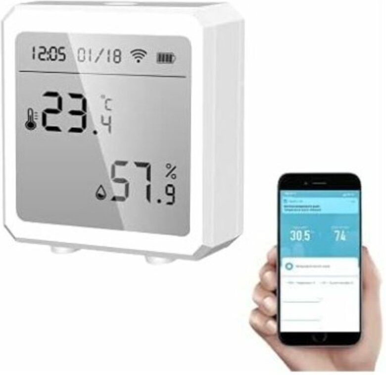 Intelligentes WiFi-Thermometer-Hygrometer + Bluetooth-Temperatur- und Luftfeuchtigkeitssensor mit Hintergrundbeleuchtung...