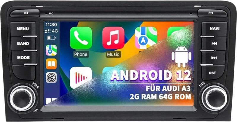 Autoradio für Audi A3 S3 8P RS3 2003 2004 2005 2006 2007 2008 2009 2010 2011 2012, Android 12 4G+64G System mit CarPlay ...