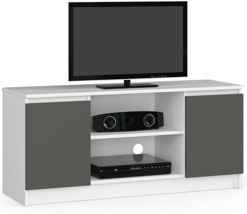 Thumbnail - Tv Schrank Akord Fernsehkommode 120 cm Weiß 2 Türen 2 Ebenen Front Graphitgrau B120 x H55 x T40 cm