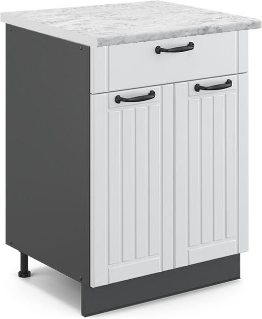 Vicco - Küchenunterschrank Fame-Line, Weiß Landhaus, 60 cm mit Schublade, ap Marmor