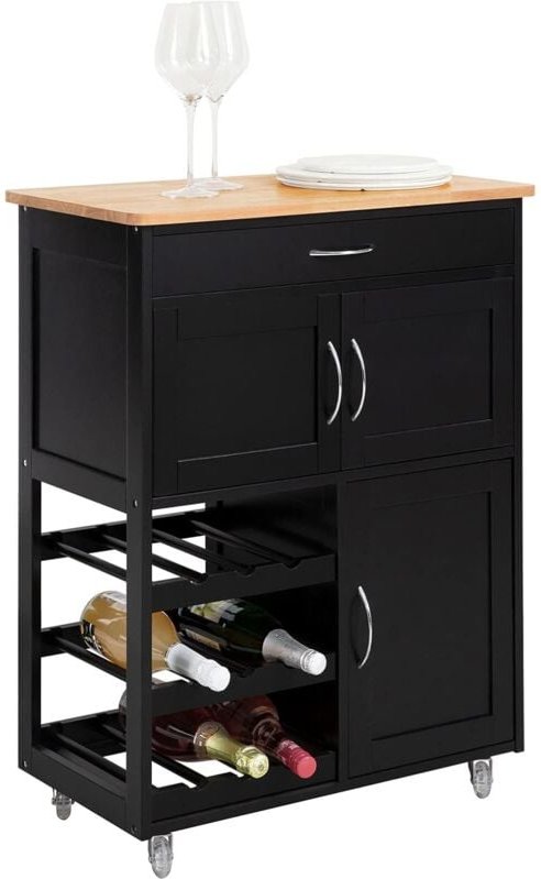 FKW45-SCH Servierwagen mit Flaschenablagen und Schublade Küchenwagen Küchenschrank Rollwagen Küchenrollwagen Weinschrank...