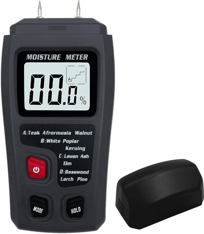 Digitales Holzfeuchtemessgerät, Holzfeuchtigkeitstester, Hygrometer, Holzfeuchtedetektor, großes LCD-Display (grau)