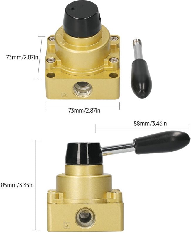 Pneumatisches 1/2-Zoll-Drehhebel-Handventil, 4-Wege, 3-Positionen-Luftstromregelung