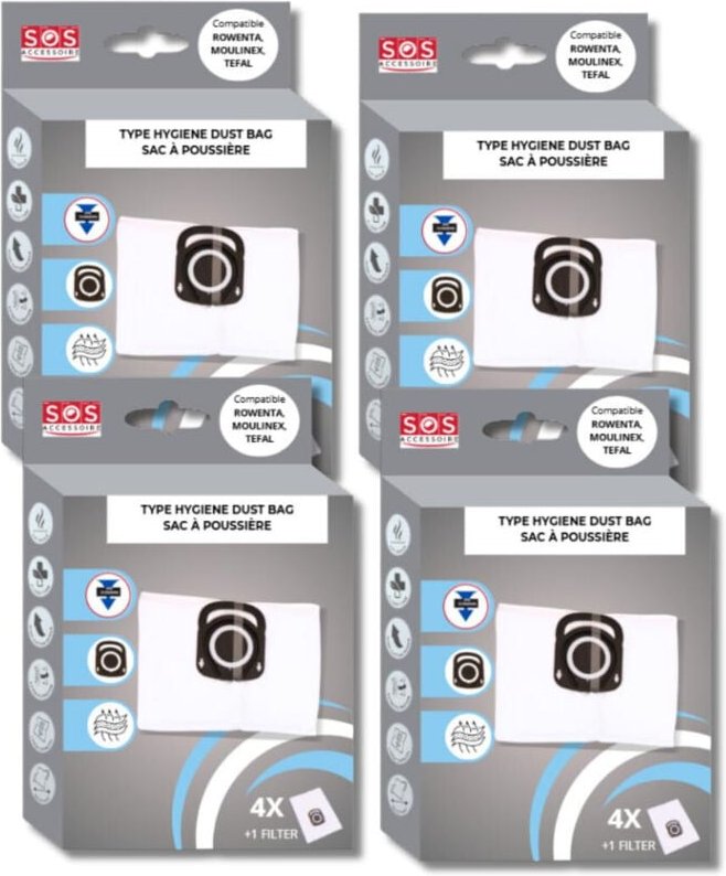 Ersatzteil - Satz von 4 Boxen mit 4 Beuteln + 1 Filter hygiene+ - Rowenta tefal, moulinex